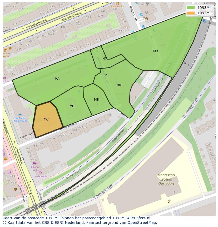 Afbeelding van het postcodegebied 1093 MC op de kaart.