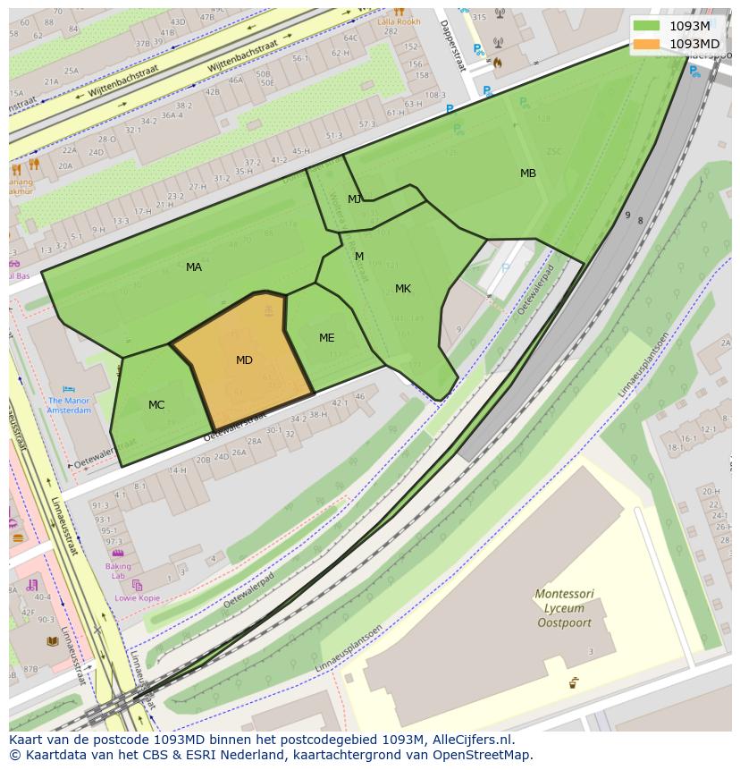 Afbeelding van het postcodegebied 1093 MD op de kaart.