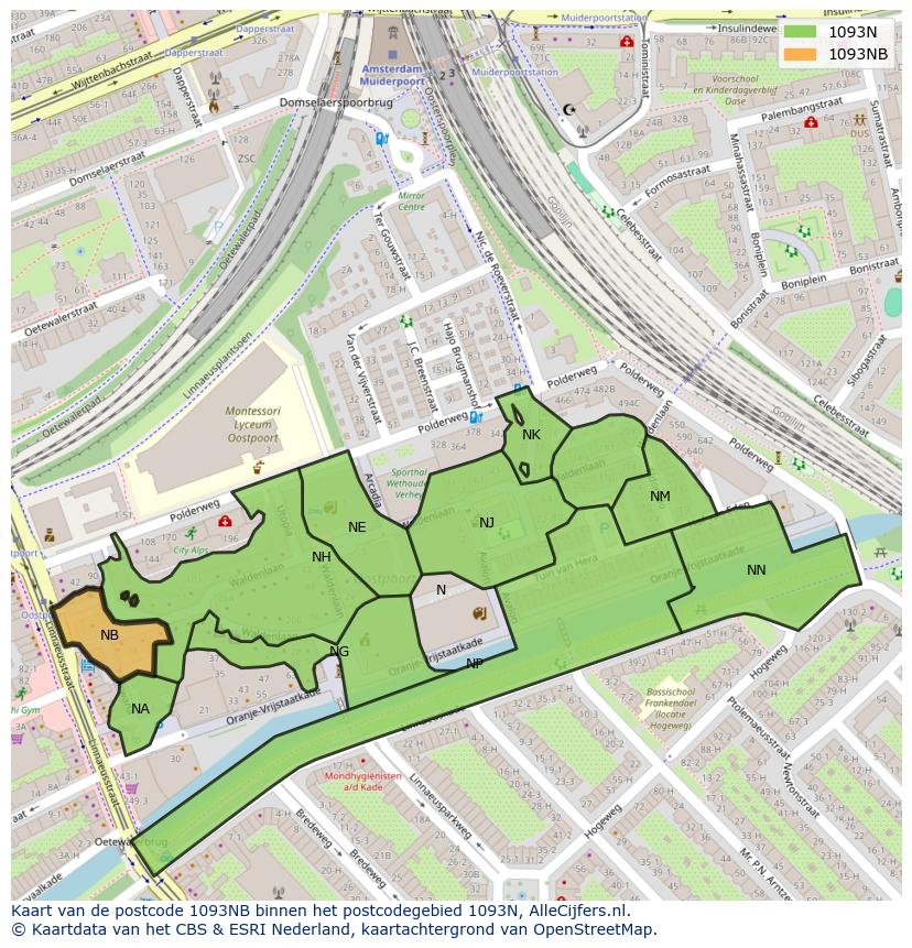 Afbeelding van het postcodegebied 1093 NB op de kaart.