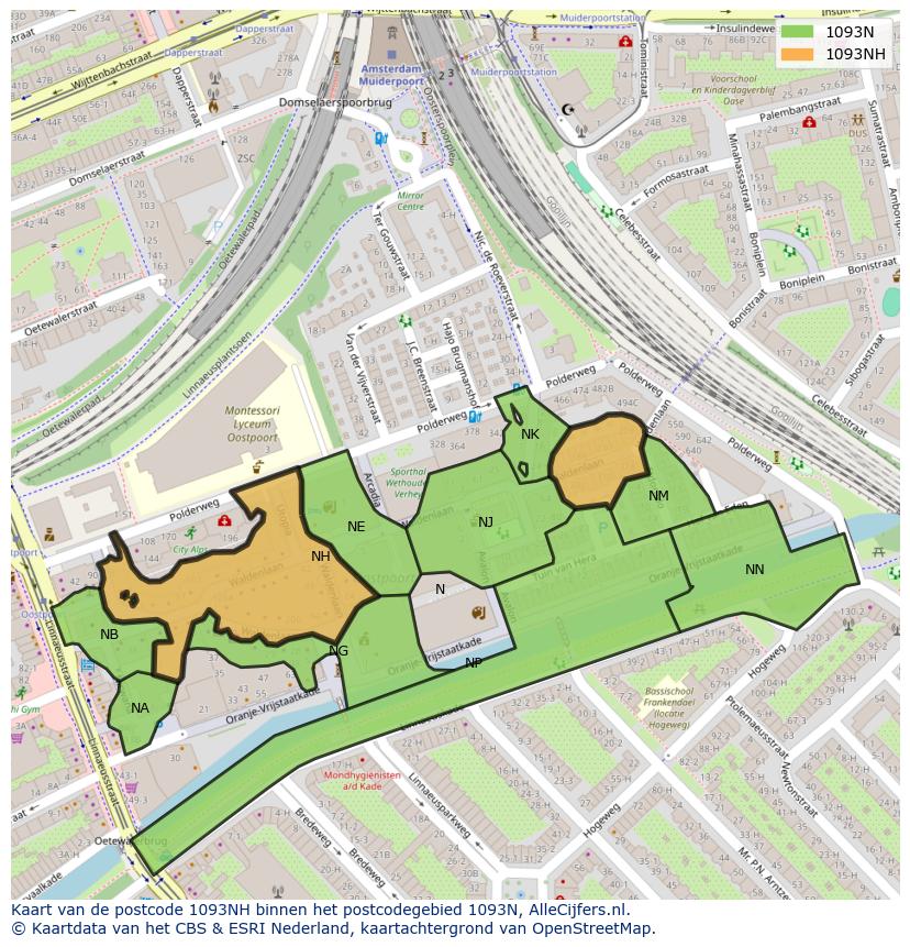 Afbeelding van het postcodegebied 1093 NH op de kaart.