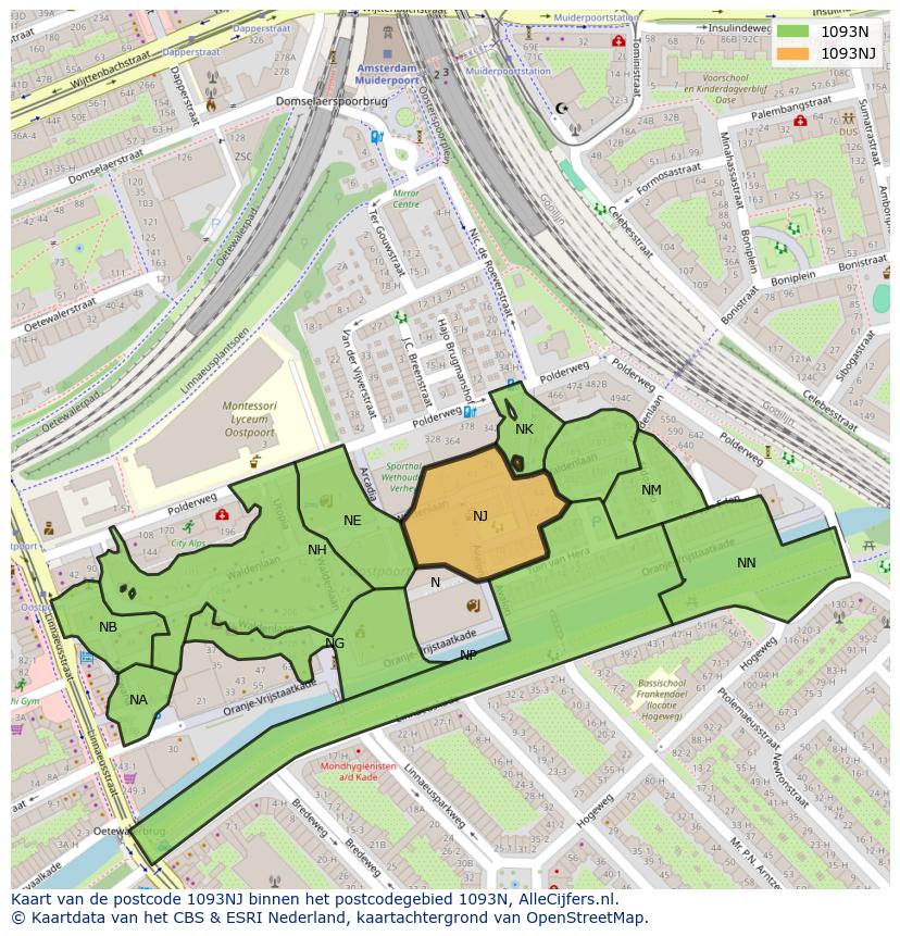 Afbeelding van het postcodegebied 1093 NJ op de kaart.
