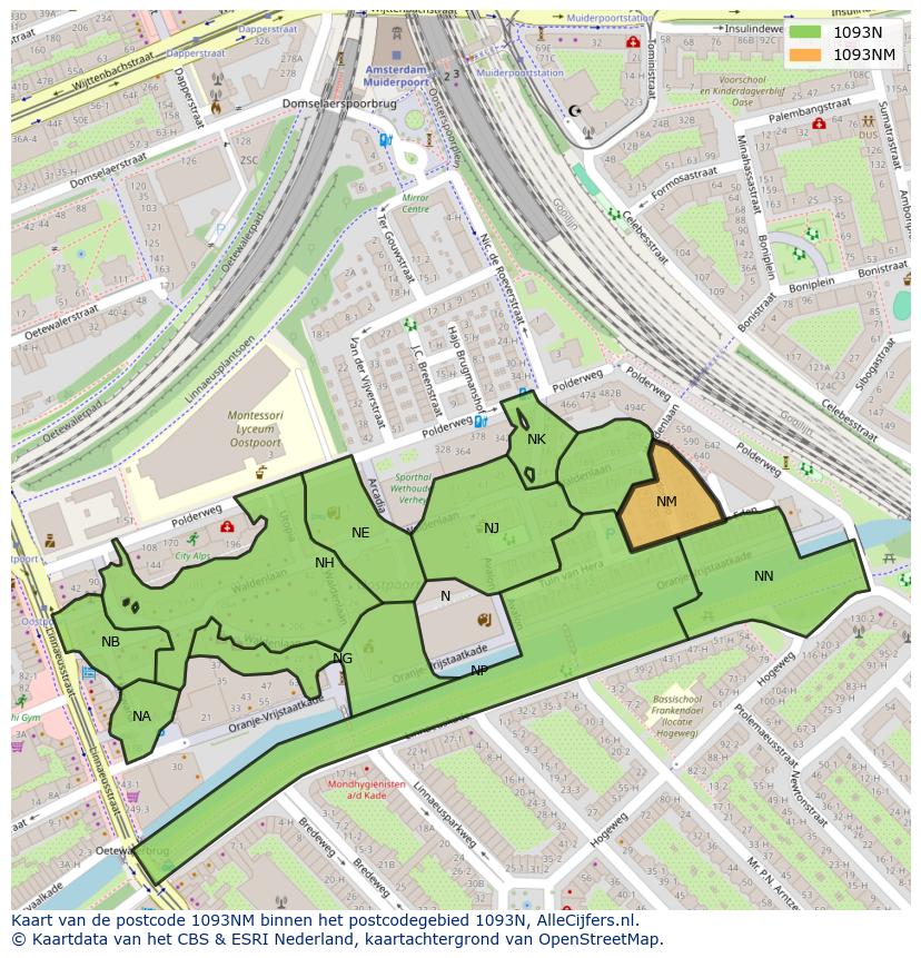 Afbeelding van het postcodegebied 1093 NM op de kaart.