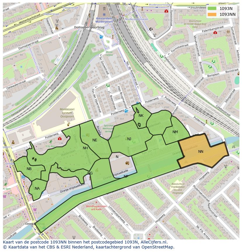 Afbeelding van het postcodegebied 1093 NN op de kaart.