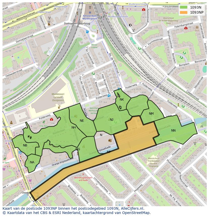 Afbeelding van het postcodegebied 1093 NP op de kaart.