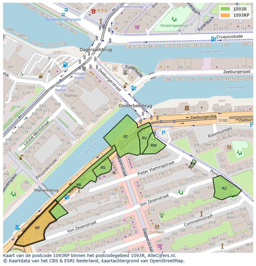 Afbeelding van het postcodegebied 1093 RP op de kaart.
