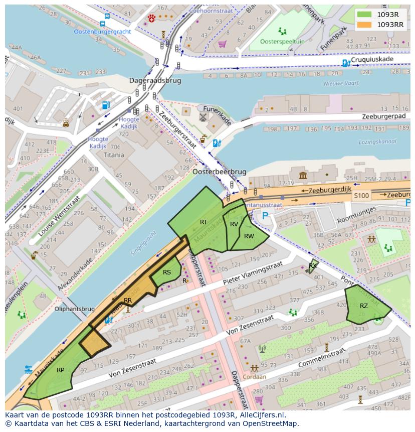 Afbeelding van het postcodegebied 1093 RR op de kaart.