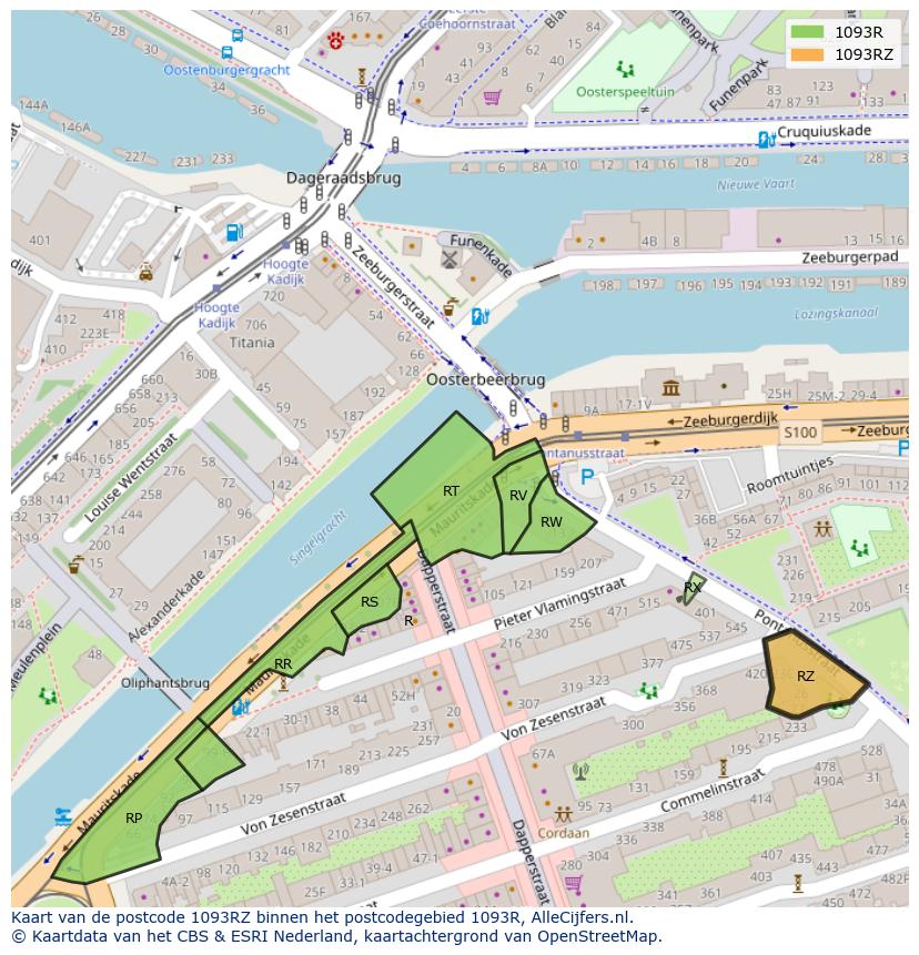 Afbeelding van het postcodegebied 1093 RZ op de kaart.
