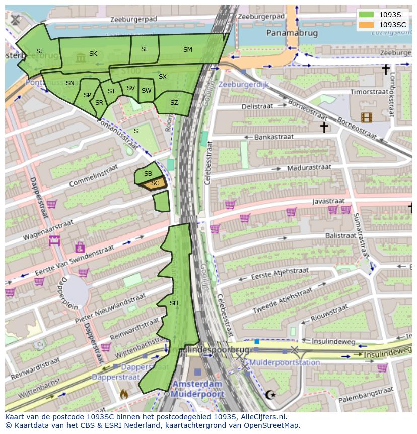 Afbeelding van het postcodegebied 1093 SC op de kaart.