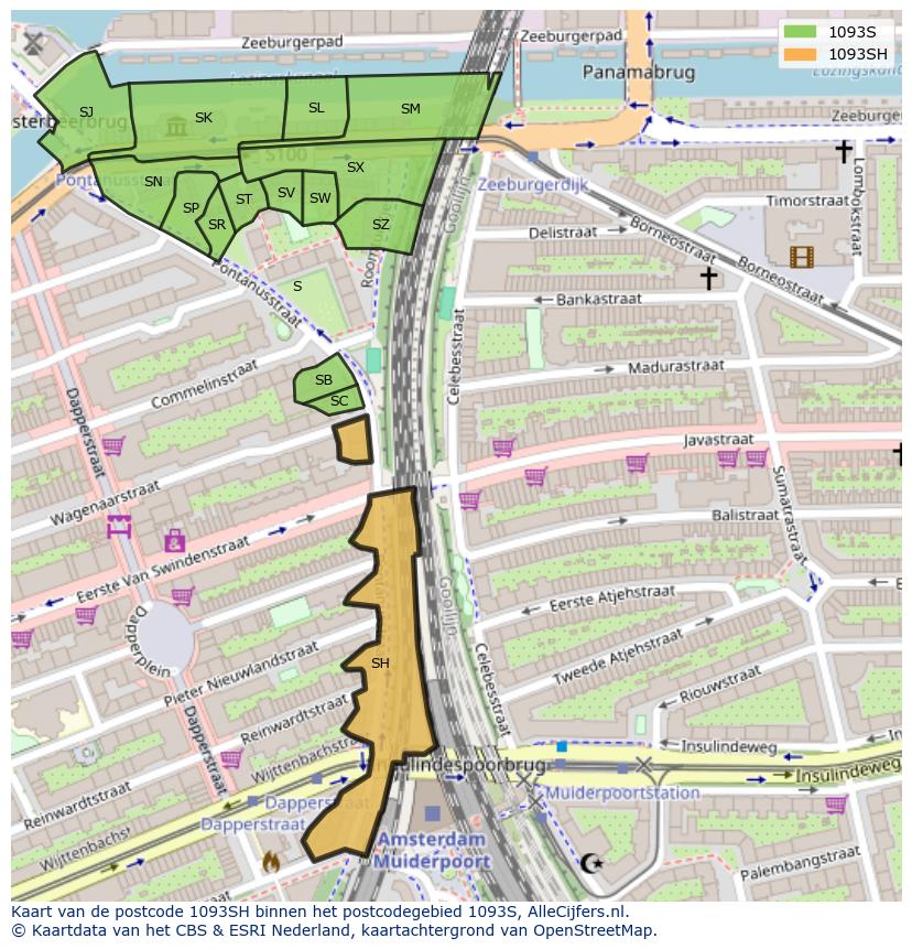 Afbeelding van het postcodegebied 1093 SH op de kaart.