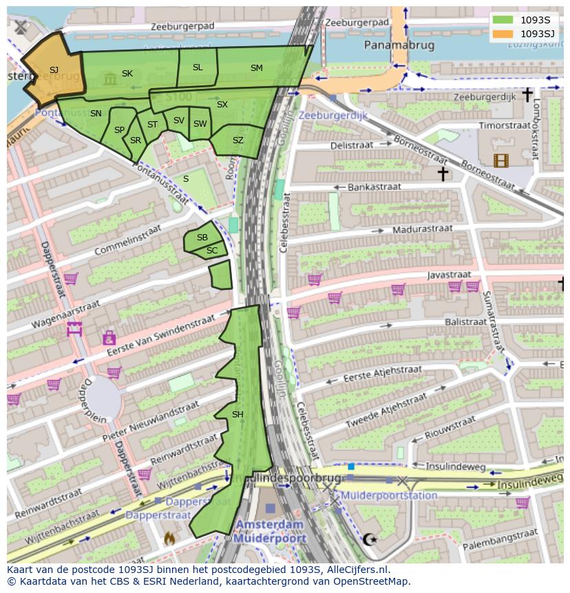 Afbeelding van het postcodegebied 1093 SJ op de kaart.