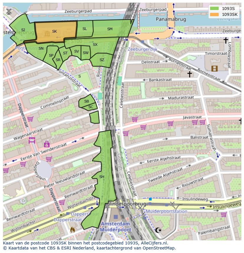 Afbeelding van het postcodegebied 1093 SK op de kaart.