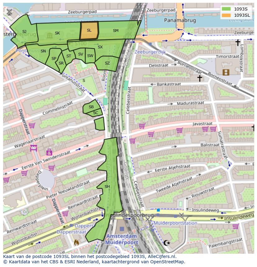 Afbeelding van het postcodegebied 1093 SL op de kaart.