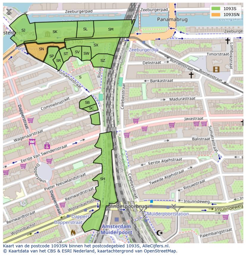 Afbeelding van het postcodegebied 1093 SN op de kaart.
