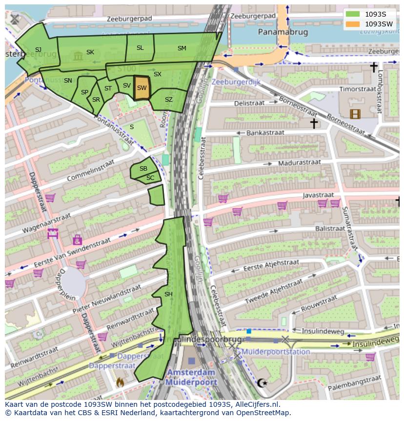 Afbeelding van het postcodegebied 1093 SW op de kaart.