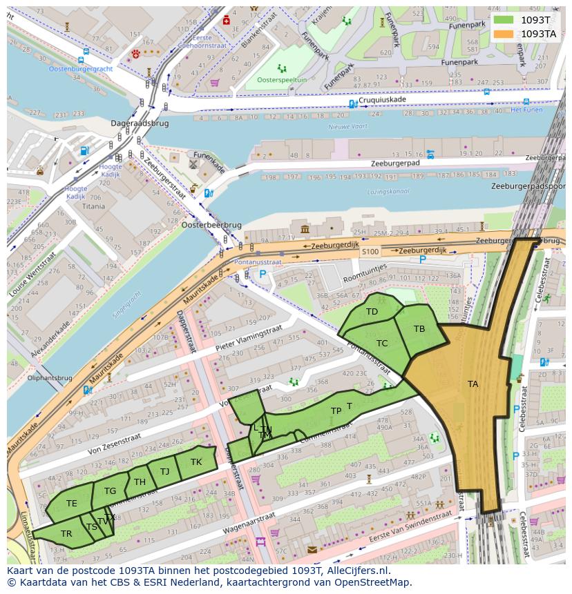 Afbeelding van het postcodegebied 1093 TA op de kaart.