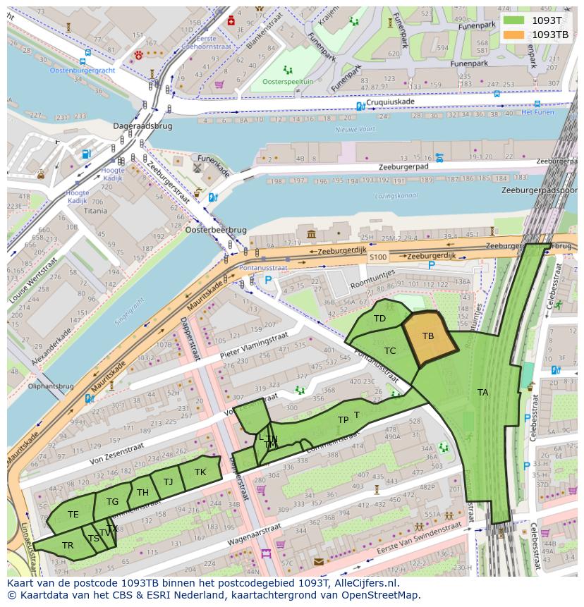 Afbeelding van het postcodegebied 1093 TB op de kaart.