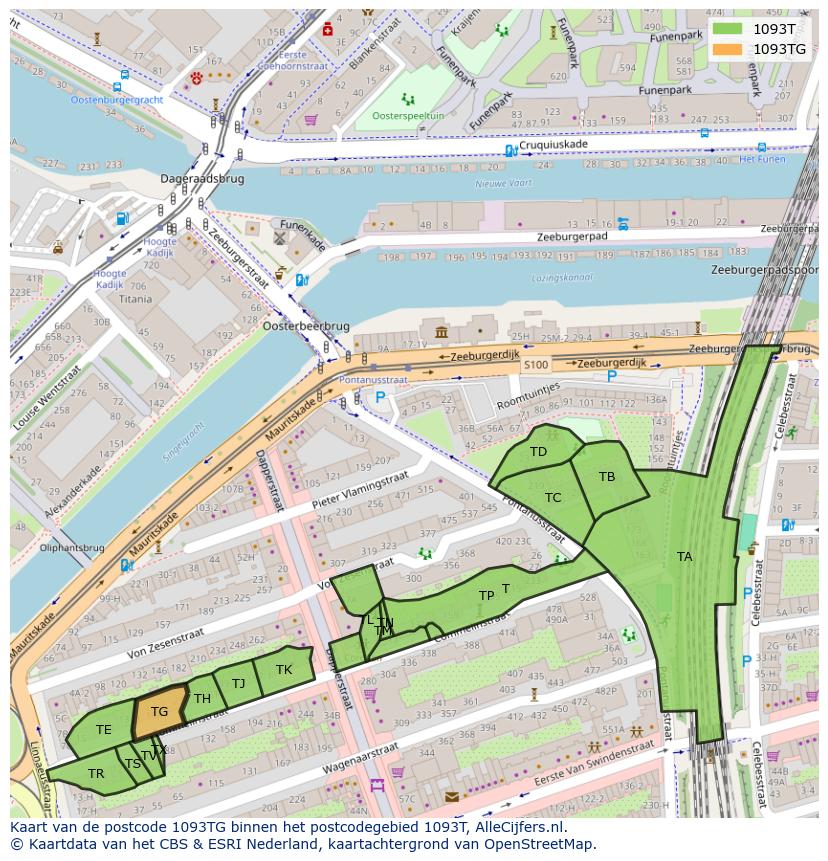 Afbeelding van het postcodegebied 1093 TG op de kaart.