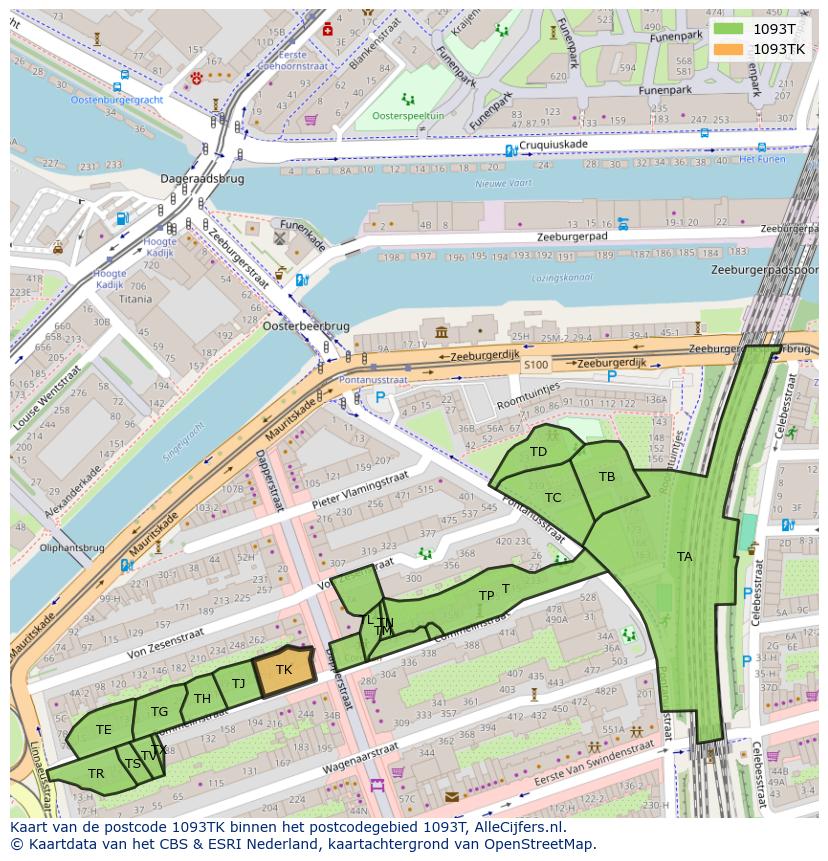 Afbeelding van het postcodegebied 1093 TK op de kaart.