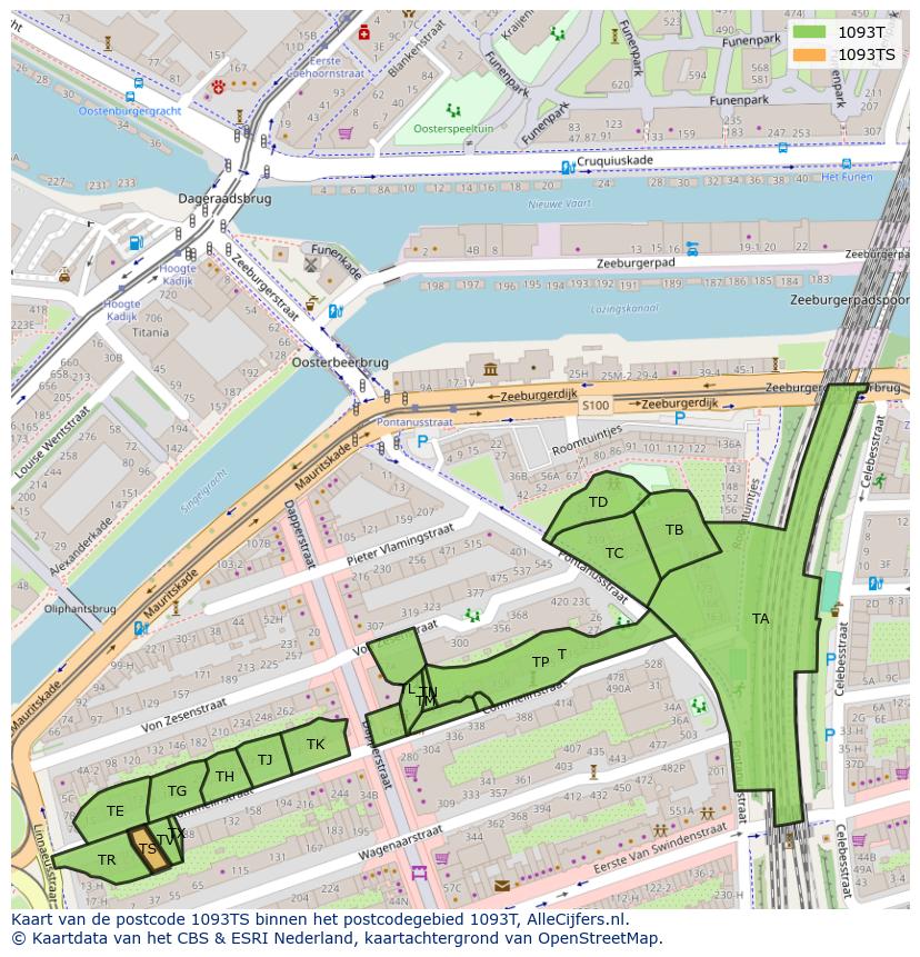 Afbeelding van het postcodegebied 1093 TS op de kaart.