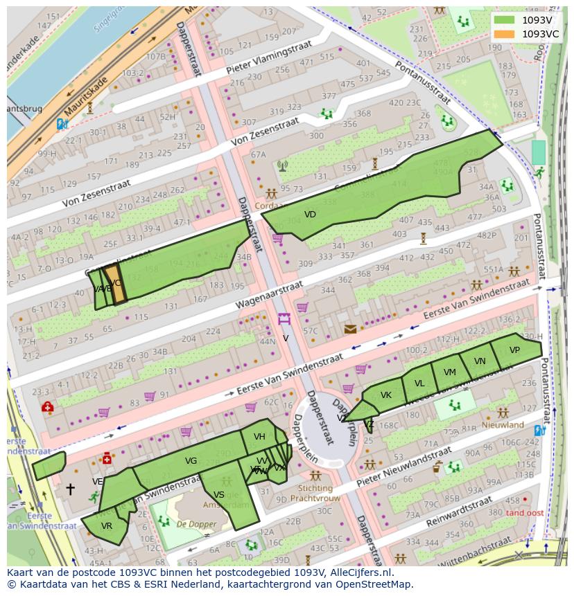 Afbeelding van het postcodegebied 1093 VC op de kaart.