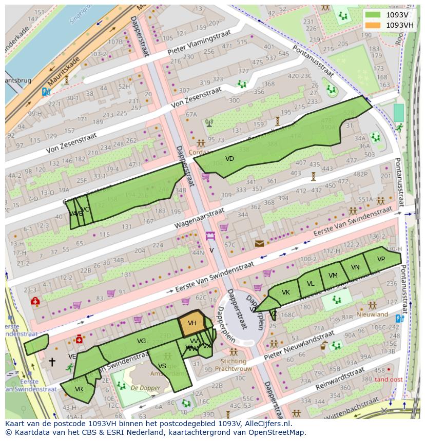 Afbeelding van het postcodegebied 1093 VH op de kaart.
