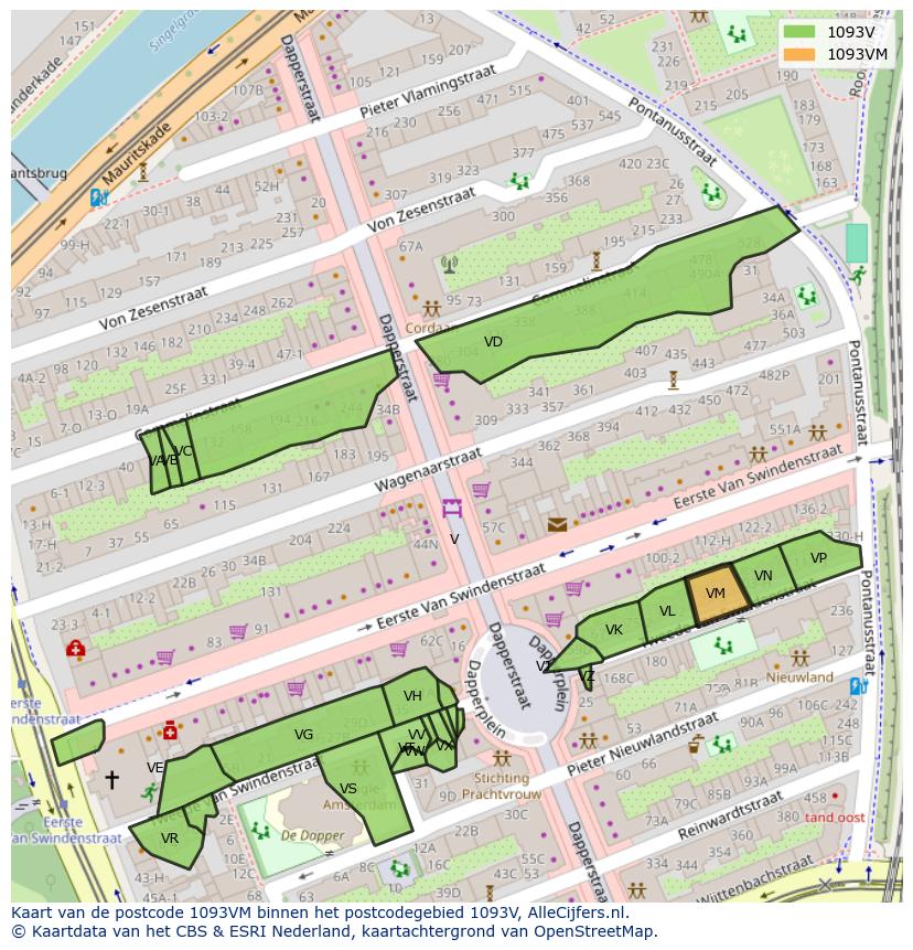 Afbeelding van het postcodegebied 1093 VM op de kaart.