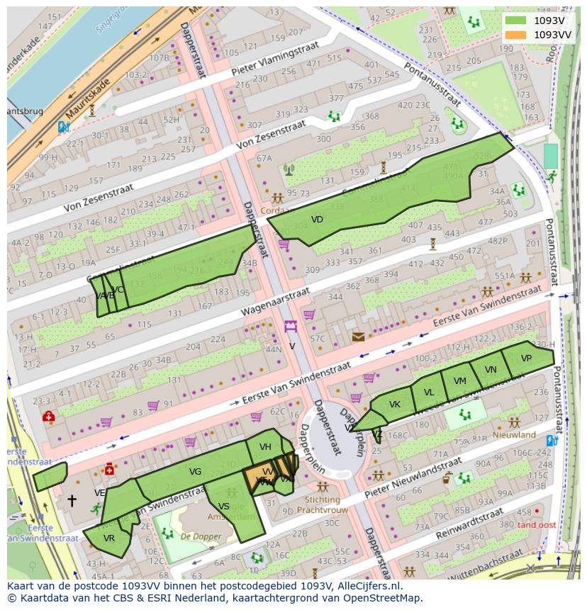 Afbeelding van het postcodegebied 1093 VV op de kaart.