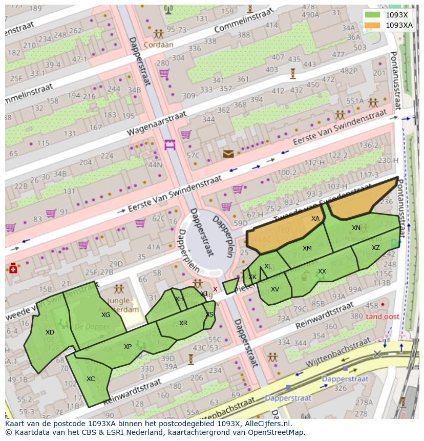 Afbeelding van het postcodegebied 1093 XA op de kaart.
