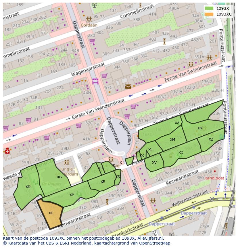 Afbeelding van het postcodegebied 1093 XC op de kaart.