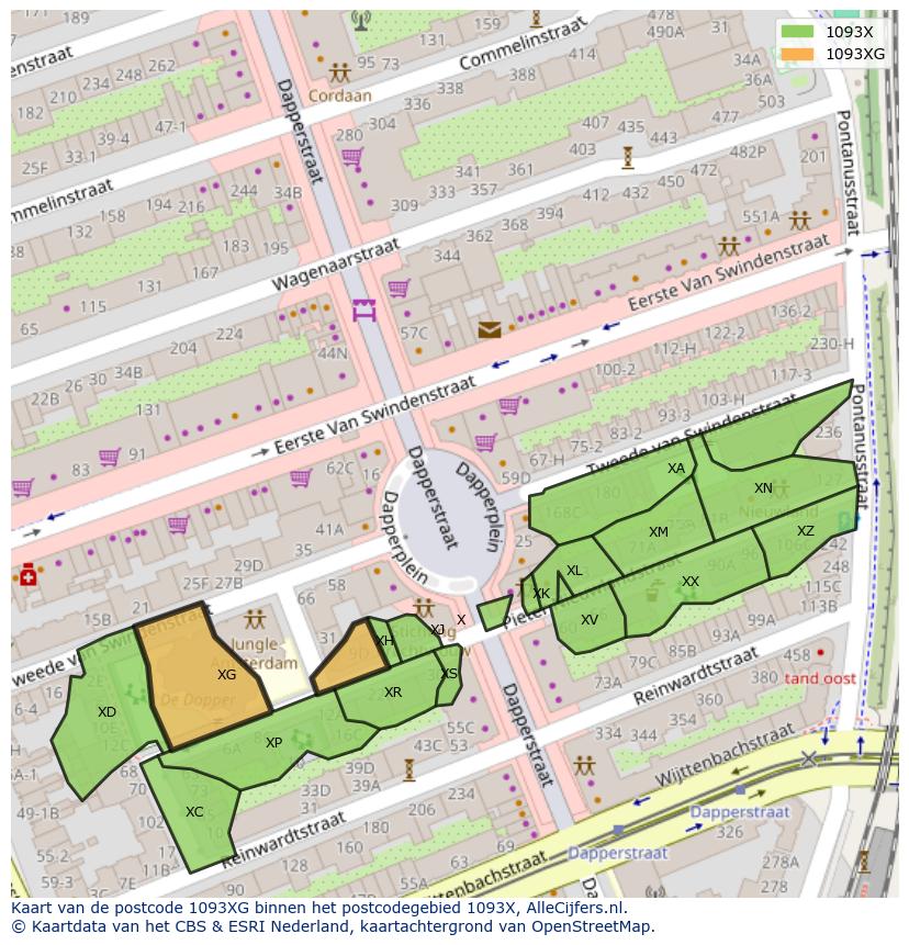 Afbeelding van het postcodegebied 1093 XG op de kaart.