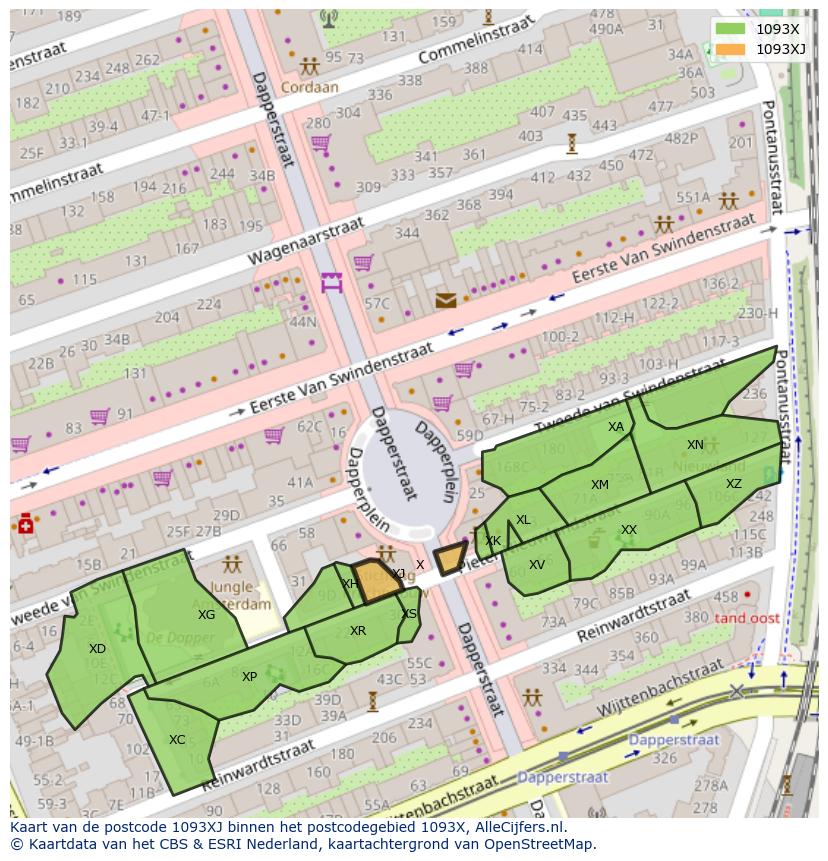Afbeelding van het postcodegebied 1093 XJ op de kaart.