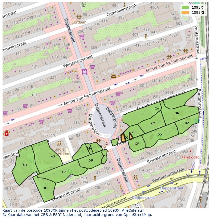 Afbeelding van het postcodegebied 1093 XK op de kaart.