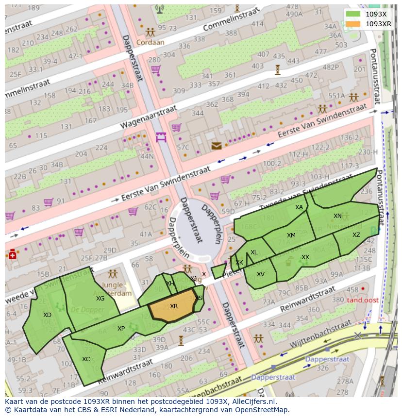Afbeelding van het postcodegebied 1093 XR op de kaart.