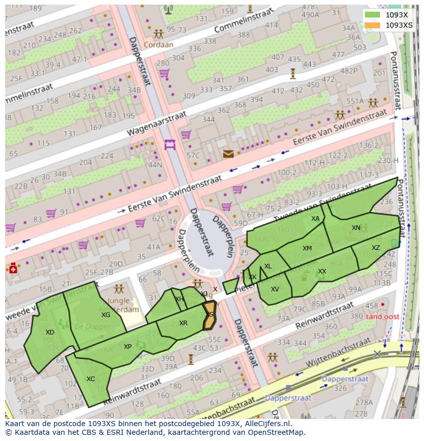 Afbeelding van het postcodegebied 1093 XS op de kaart.