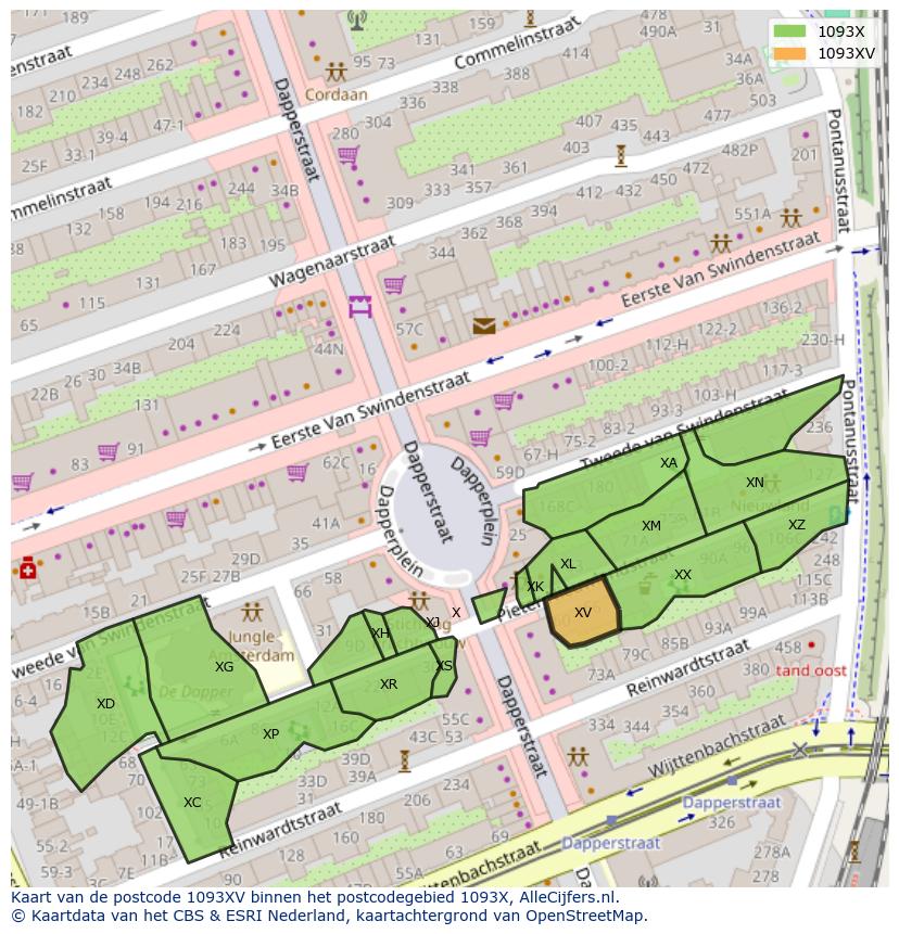Afbeelding van het postcodegebied 1093 XV op de kaart.