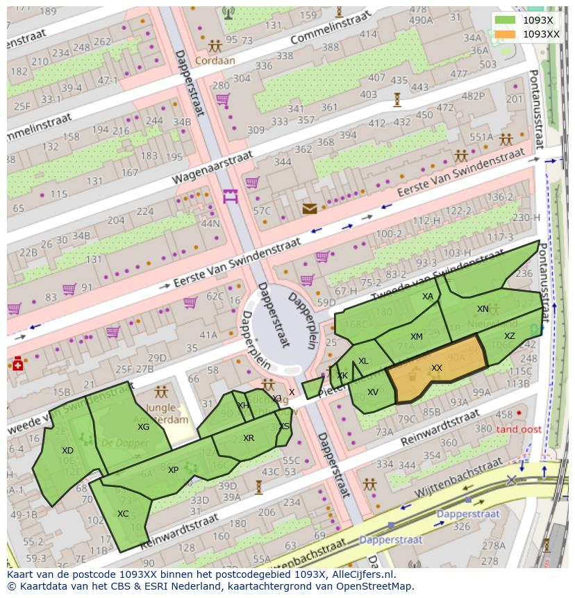 Afbeelding van het postcodegebied 1093 XX op de kaart.