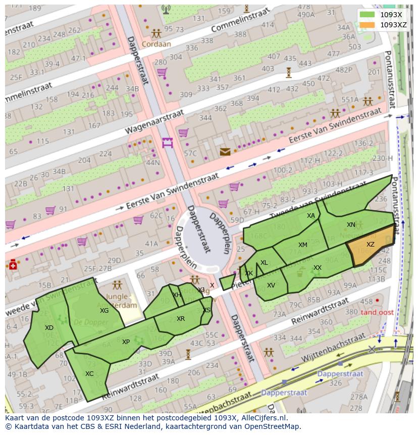 Afbeelding van het postcodegebied 1093 XZ op de kaart.