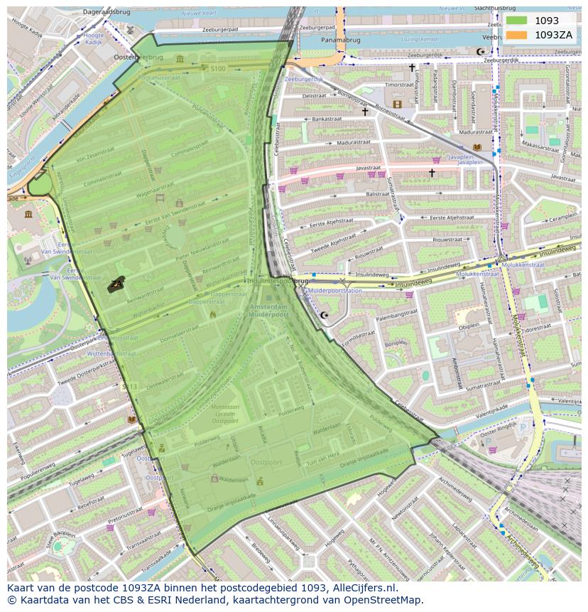 Afbeelding van het postcodegebied 1093 ZA op de kaart.