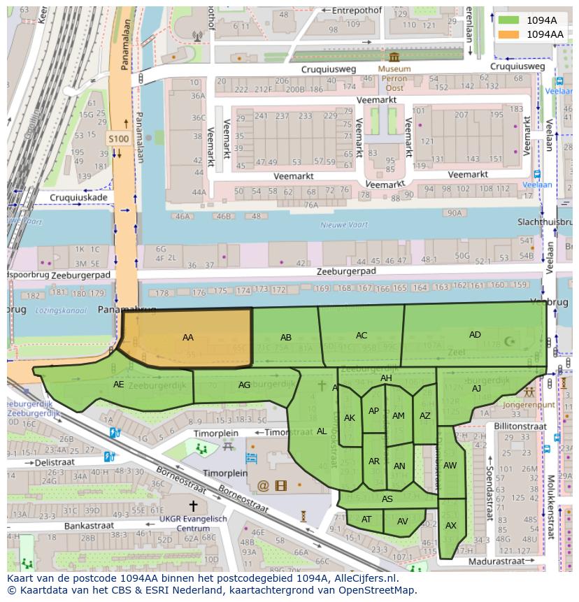 Afbeelding van het postcodegebied 1094 AA op de kaart.