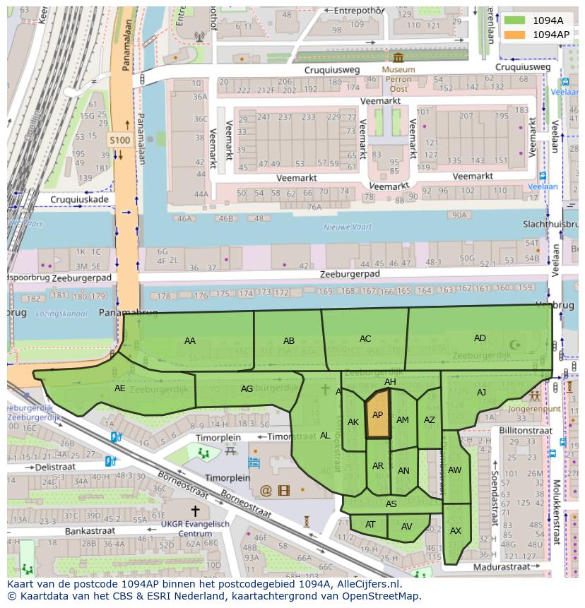 Afbeelding van het postcodegebied 1094 AP op de kaart.