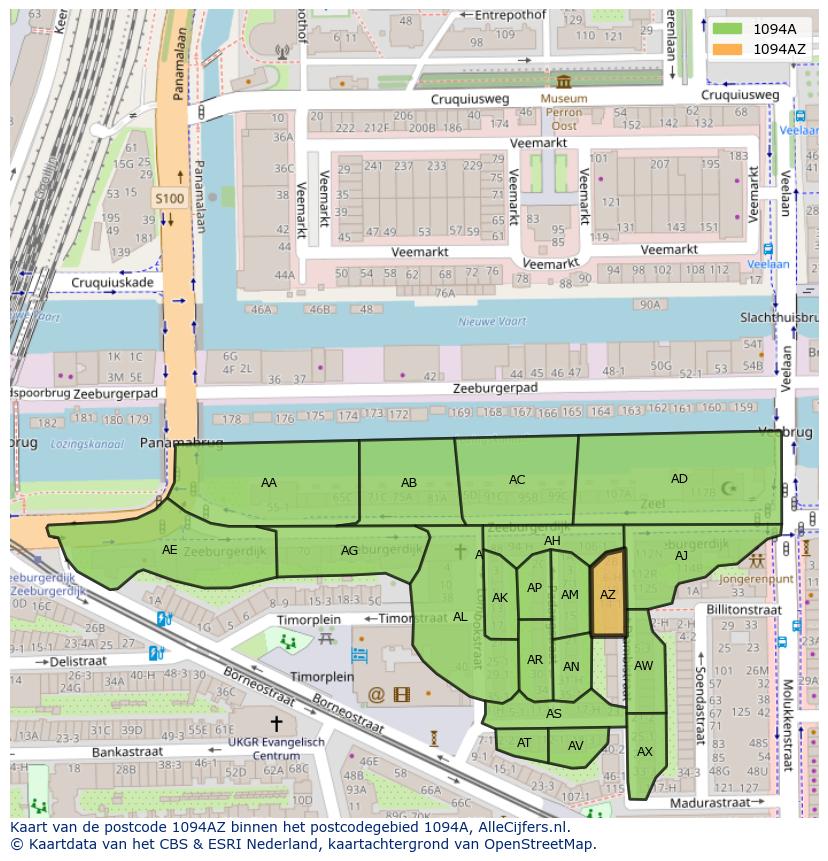 Afbeelding van het postcodegebied 1094 AZ op de kaart.