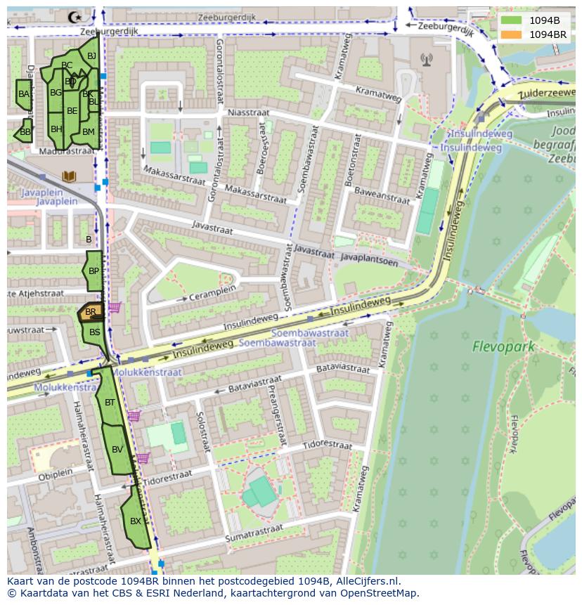 Afbeelding van het postcodegebied 1094 BR op de kaart.