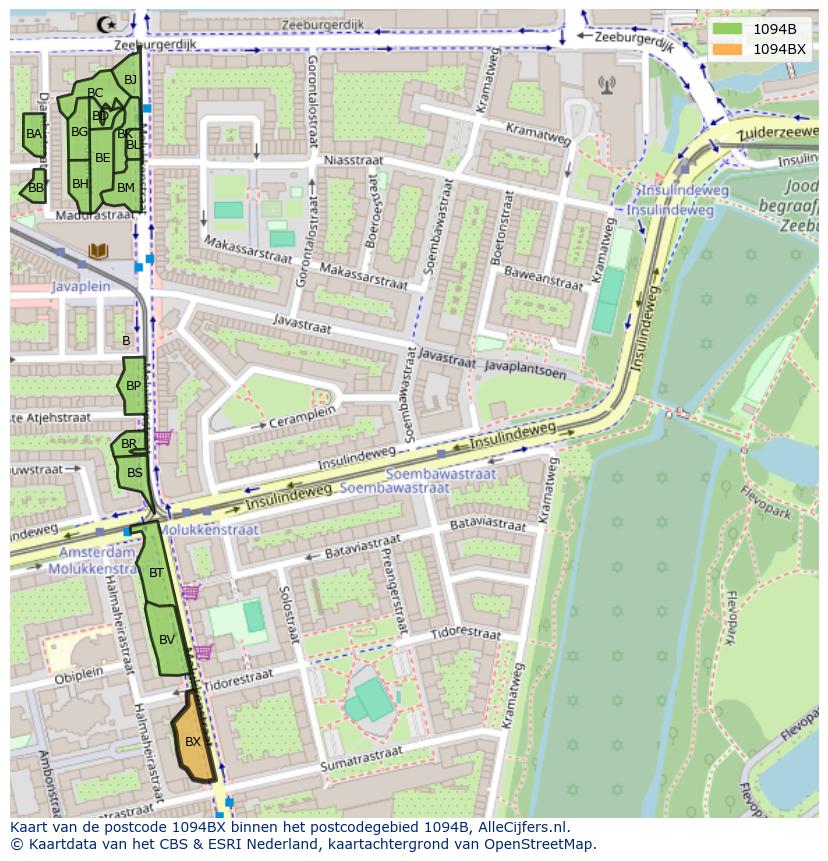 Afbeelding van het postcodegebied 1094 BX op de kaart.