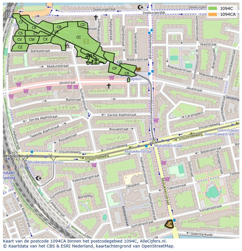 Afbeelding van het postcodegebied 1094 CA op de kaart.
