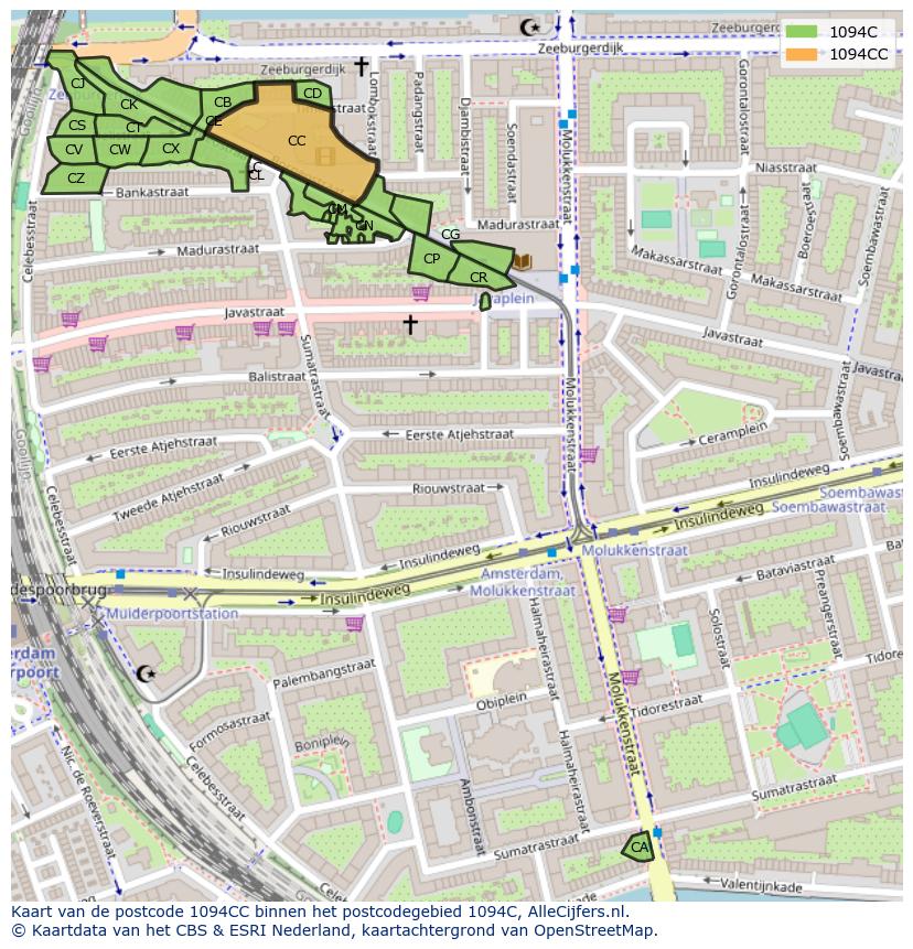 Afbeelding van het postcodegebied 1094 CC op de kaart.