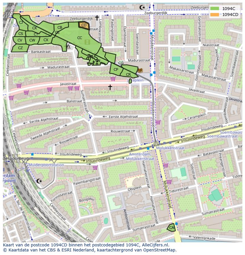 Afbeelding van het postcodegebied 1094 CD op de kaart.