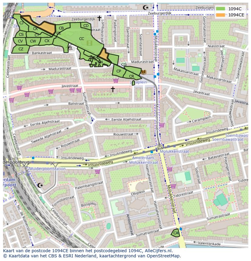 Afbeelding van het postcodegebied 1094 CE op de kaart.