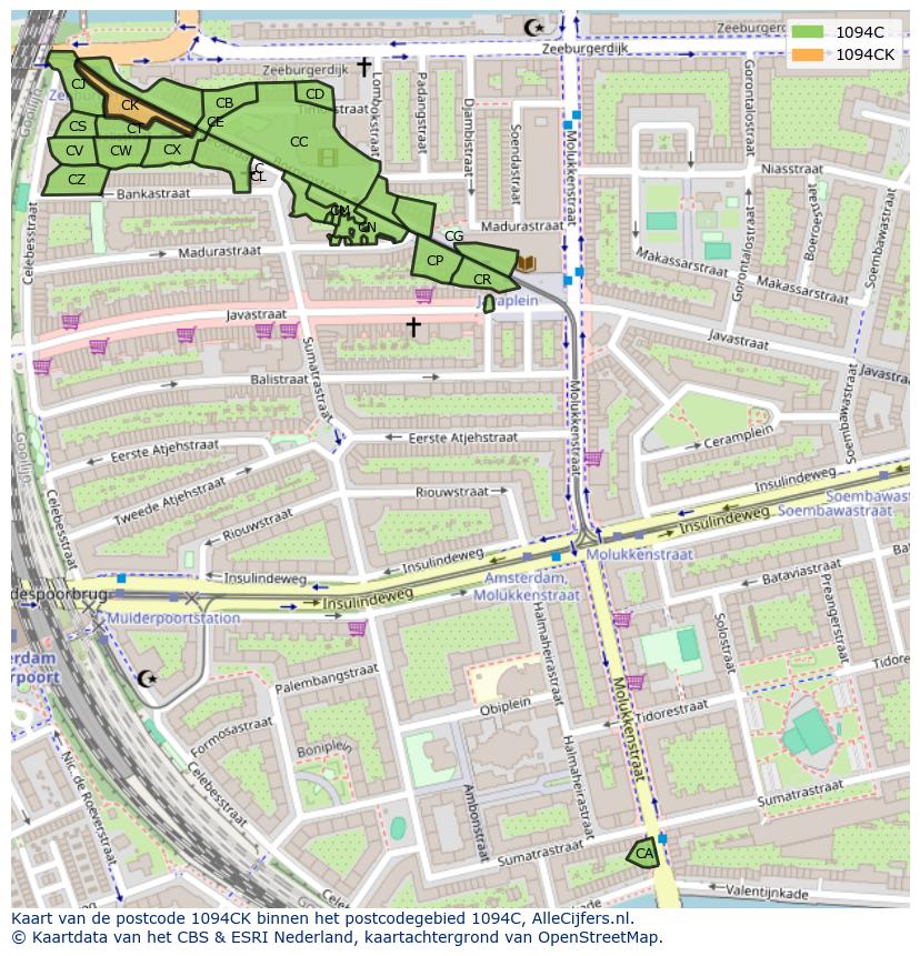 Afbeelding van het postcodegebied 1094 CK op de kaart.