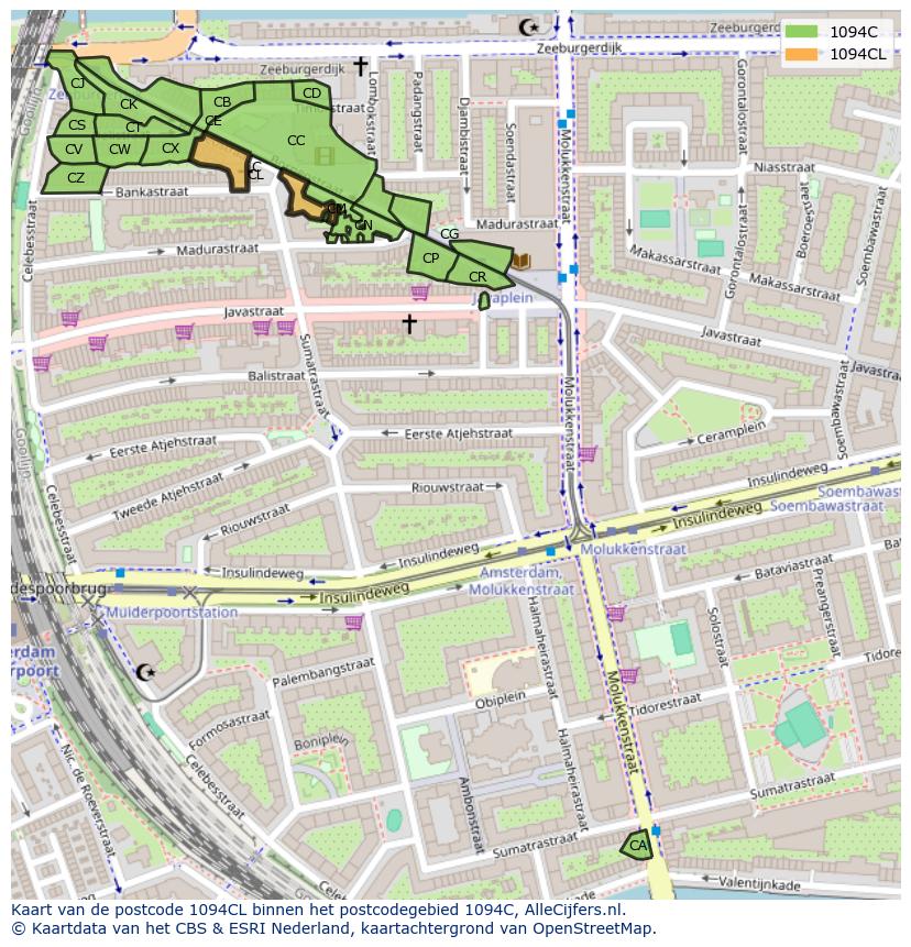 Afbeelding van het postcodegebied 1094 CL op de kaart.