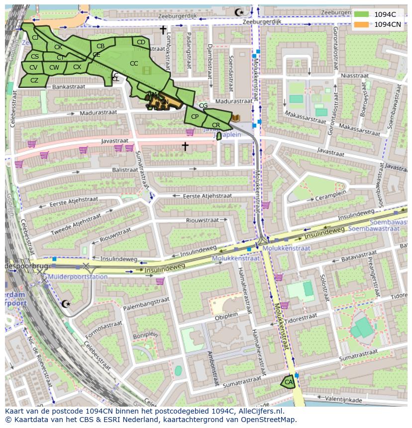 Afbeelding van het postcodegebied 1094 CN op de kaart.